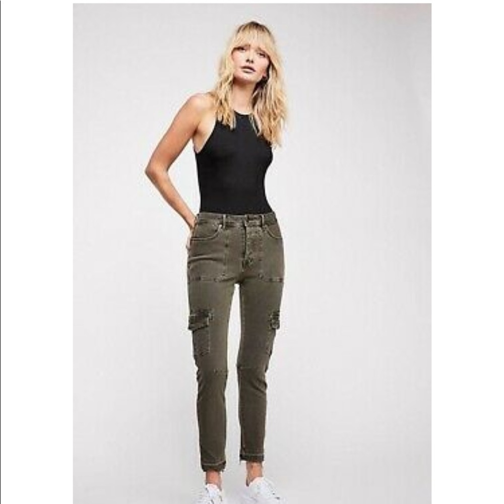 FREE PEOPLE Sz 30 CARGO SKINNY PANTS ARMY GREEN